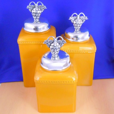 60003-MUSTARD 3PC. CERAMIC LARGE CANISTER SET WITH LIDS
